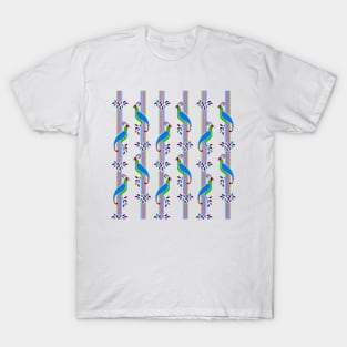 Vintage Art Deco Birds and Stripes Pattern 2 T-Shirt